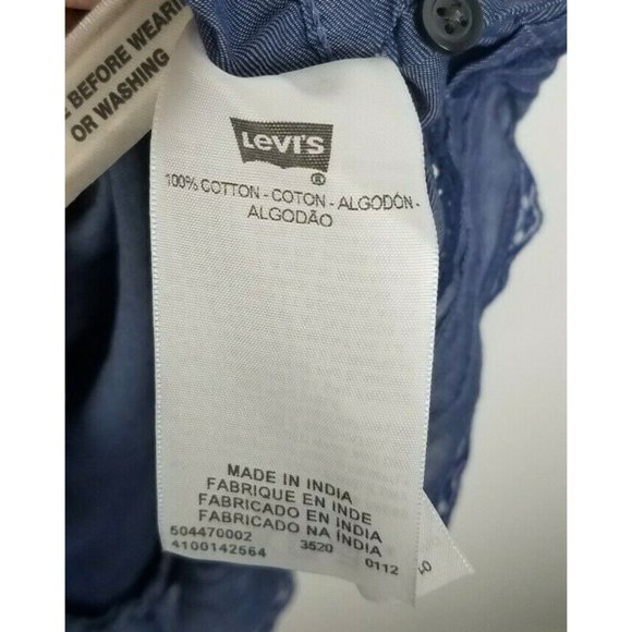 Levi's Sz. S Blue Chambray Lace Tank Tiered Dress Elastic Waist Interior Slip - Picture 6 of 10